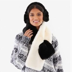 APPARIS Faux Fur Stole & Faux Fur Earmuffs Set In White/Black